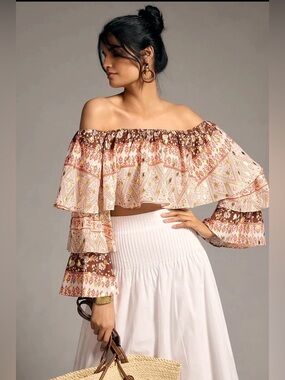 Mare Mare X Anthropologie Off The Shoulder Tiered Sleeve Top Size S NWT!!